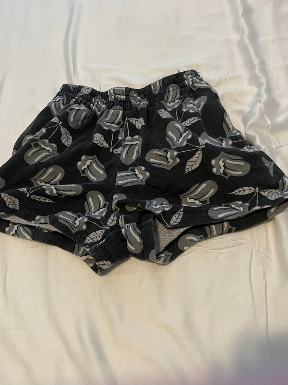 the Rolling Stones Black Gray Logo Floral Pajama Shorts